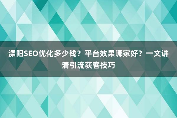 溧阳SEO优化多少钱？平台效果哪家好？一文讲清引流获客技巧