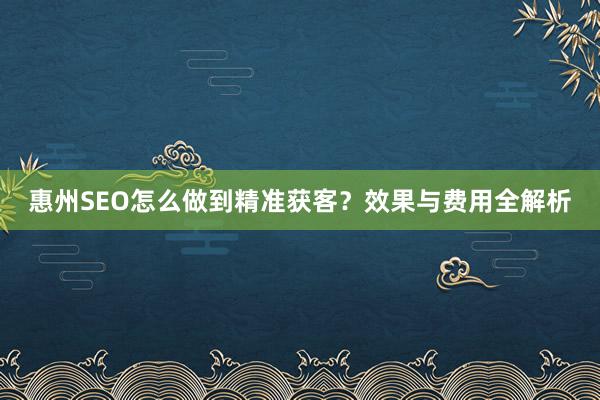 惠州SEO怎么做到精准获客？效果与费用全解析