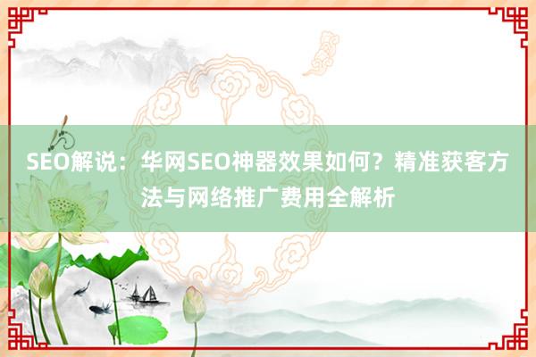 SEO解说：华网SEO神器效果如何？精准获客方法与网络推广费用全解析