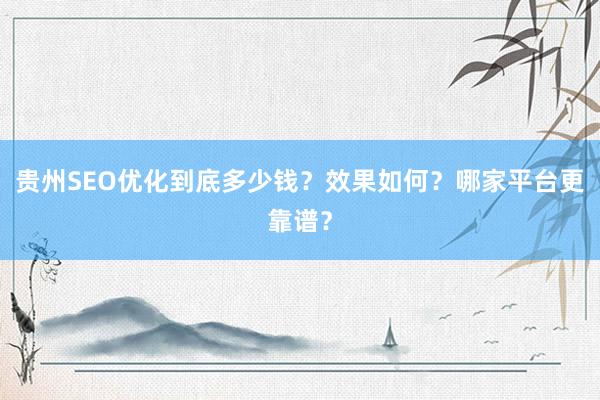 贵州SEO优化到底多少钱？效果如何？哪家平台更靠谱？