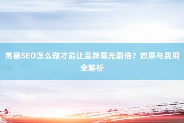 常德SEO怎么做才能让品牌曝光翻倍？效果与费用全解析