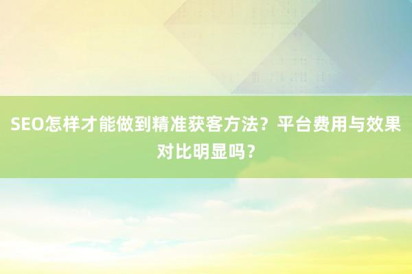 SEO怎样才能做到精准获客方法？平台费用与效果对比明显吗？