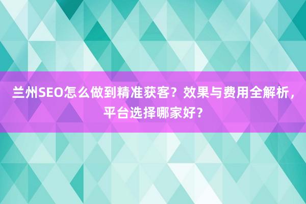 兰州SEO怎么做到精准获客？效果与费用全解析，平台选择哪家好？
