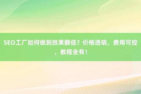 SEO工厂如何做到效果翻倍？价格透明，费用可控，教程全有！