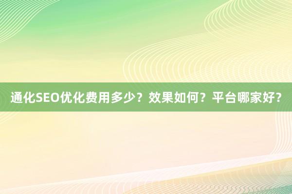 通化SEO优化费用多少？效果如何？平台哪家好？