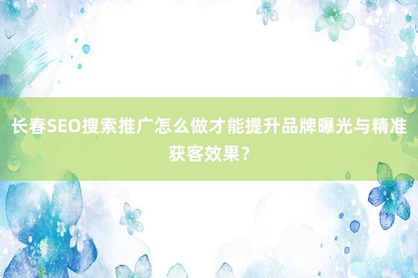 长春SEO搜索推广怎么做才能提升品牌曝光与精准获客效果？