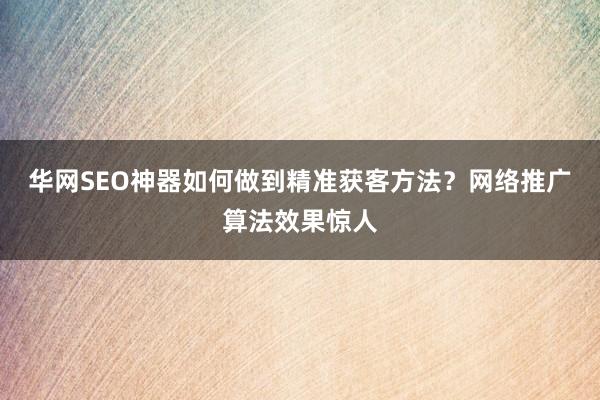 华网SEO神器如何做到精准获客方法？网络推广算法效果惊人