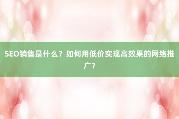 SEO销售是什么？如何用低价实现高效果的网络推广？
