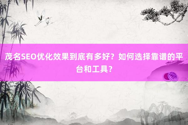 茂名SEO优化效果到底有多好？如何选择靠谱的平台和工具？