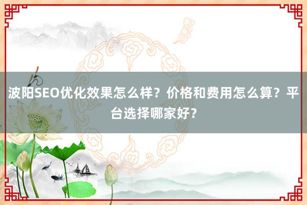 波阳SEO优化效果怎么样？价格和费用怎么算？平台选择哪家好？
