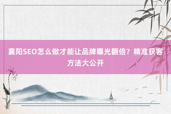 襄阳SEO怎么做才能让品牌曝光翻倍？精准获客方法大公开