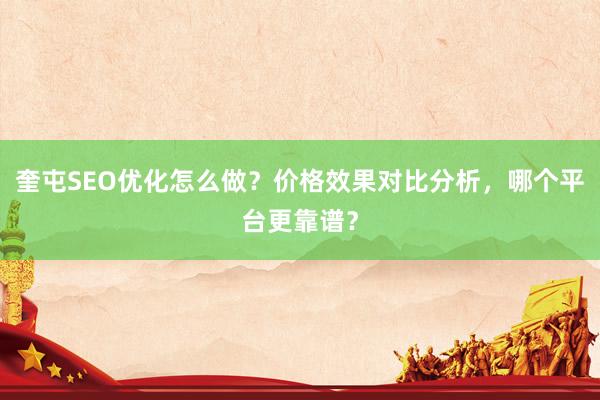 奎屯SEO优化怎么做？价格效果对比分析，哪个平台更靠谱？
