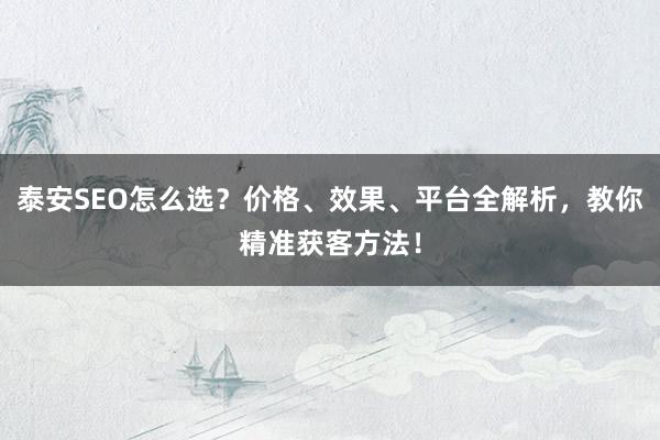 泰安SEO怎么选？价格、效果、平台全解析，教你精准获客方法！