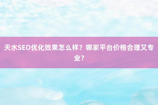 天水SEO优化效果怎么样？哪家平台价格合理又专业？