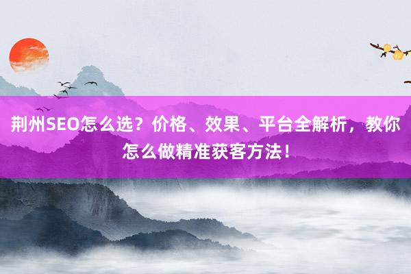 荆州SEO怎么选？价格、效果、平台全解析，教你怎么做精准获客方法！