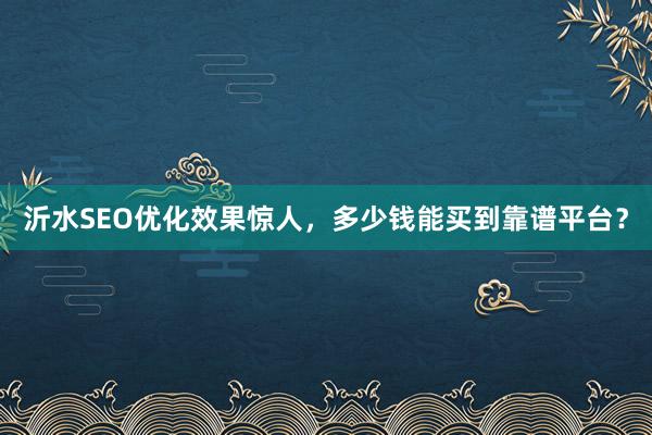 沂水SEO优化效果惊人，多少钱能买到靠谱平台？