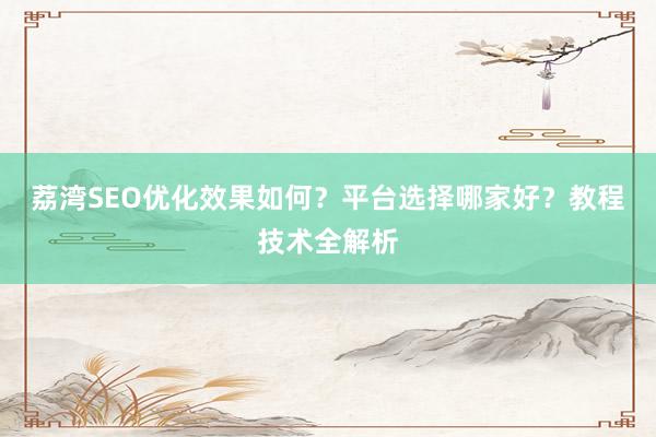 荔湾SEO优化效果如何？平台选择哪家好？教程技术全解析