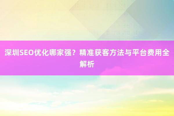 深圳SEO优化哪家强？精准获客方法与平台费用全解析