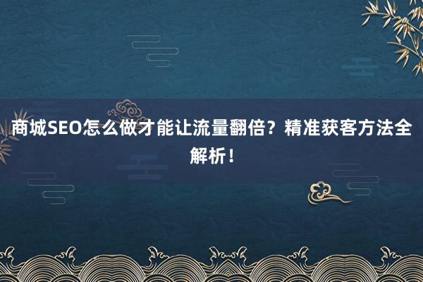 商城SEO怎么做才能让流量翻倍？精准获客方法全解析！