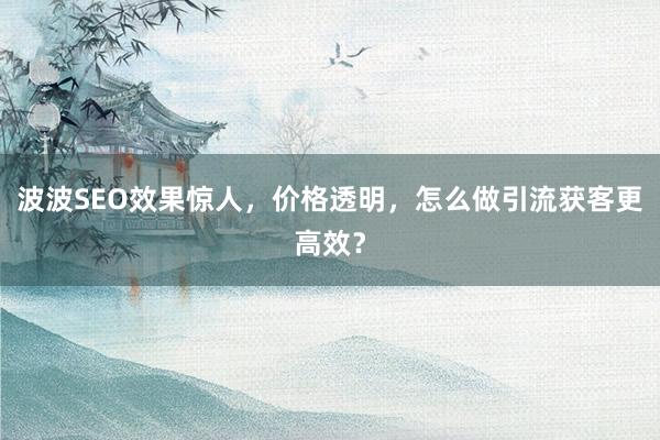 波波SEO效果惊人，价格透明，怎么做引流获客更高效？