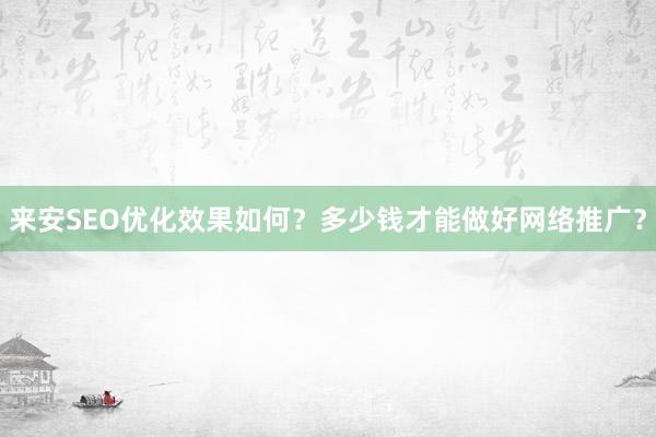来安SEO优化效果如何？多少钱才能做好网络推广？