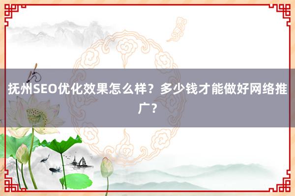 抚州SEO优化效果怎么样？多少钱才能做好网络推广？