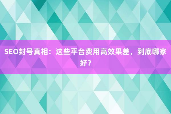 SEO封号真相：这些平台费用高效果差，到底哪家好？