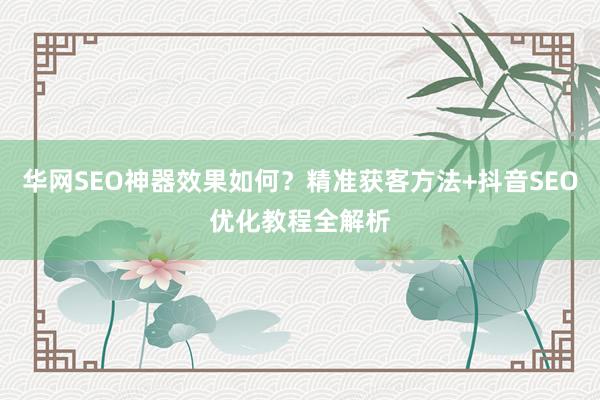 华网SEO神器效果如何？精准获客方法+抖音SEO优化教程全解析