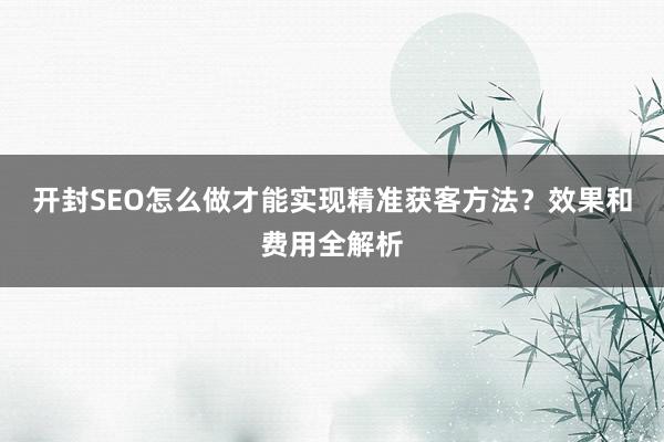 开封SEO怎么做才能实现精准获客方法？效果和费用全解析
