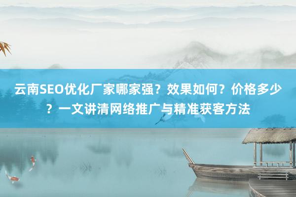 云南SEO优化厂家哪家强？效果如何？价格多少？一文讲清网络推广与精准获客方法