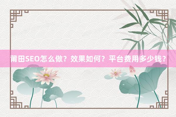 莆田SEO怎么做？效果如何？平台费用多少钱？