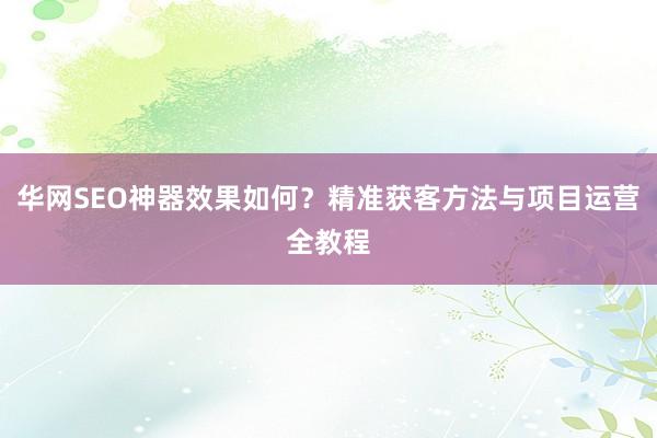 华网SEO神器效果如何？精准获客方法与项目运营全教程