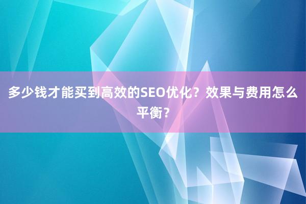 多少钱才能买到高效的SEO优化？效果与费用怎么平衡？