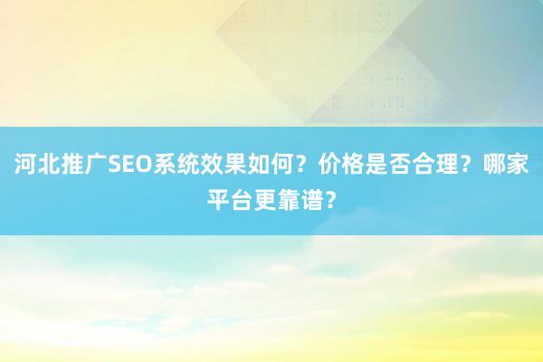河北推广SEO系统效果如何？价格是否合理？哪家平台更靠谱？
