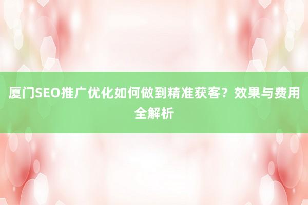 厦门SEO推广优化如何做到精准获客？效果与费用全解析
