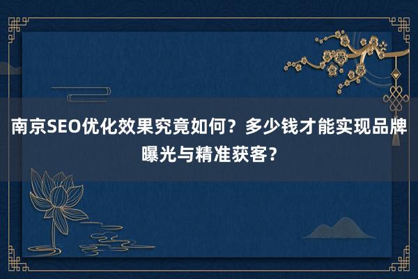 南京SEO优化效果究竟如何？多少钱才能实现品牌曝光与精准获客？