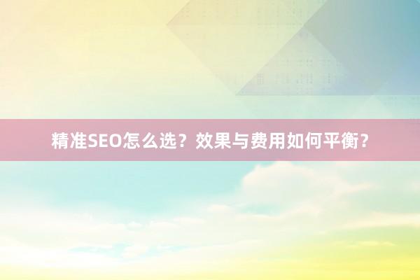 精准SEO怎么选？效果与费用如何平衡？