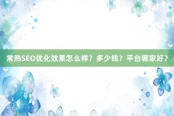 常熟SEO优化效果怎么样？多少钱？平台哪家好？