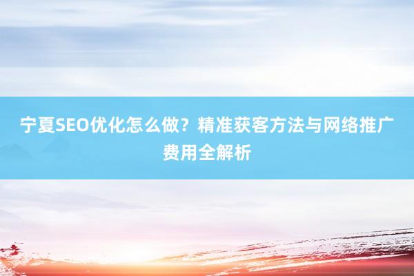 宁夏SEO优化怎么做？精准获客方法与网络推广费用全解析