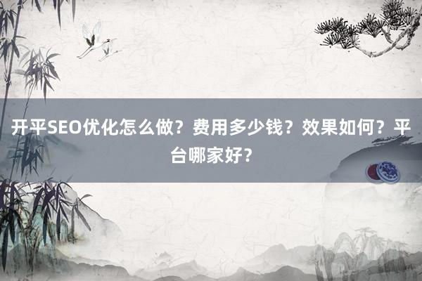 开平SEO优化怎么做？费用多少钱？效果如何？平台哪家好？
